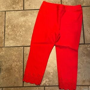 Chico's Red Cropped Pants with Scalloped Hem